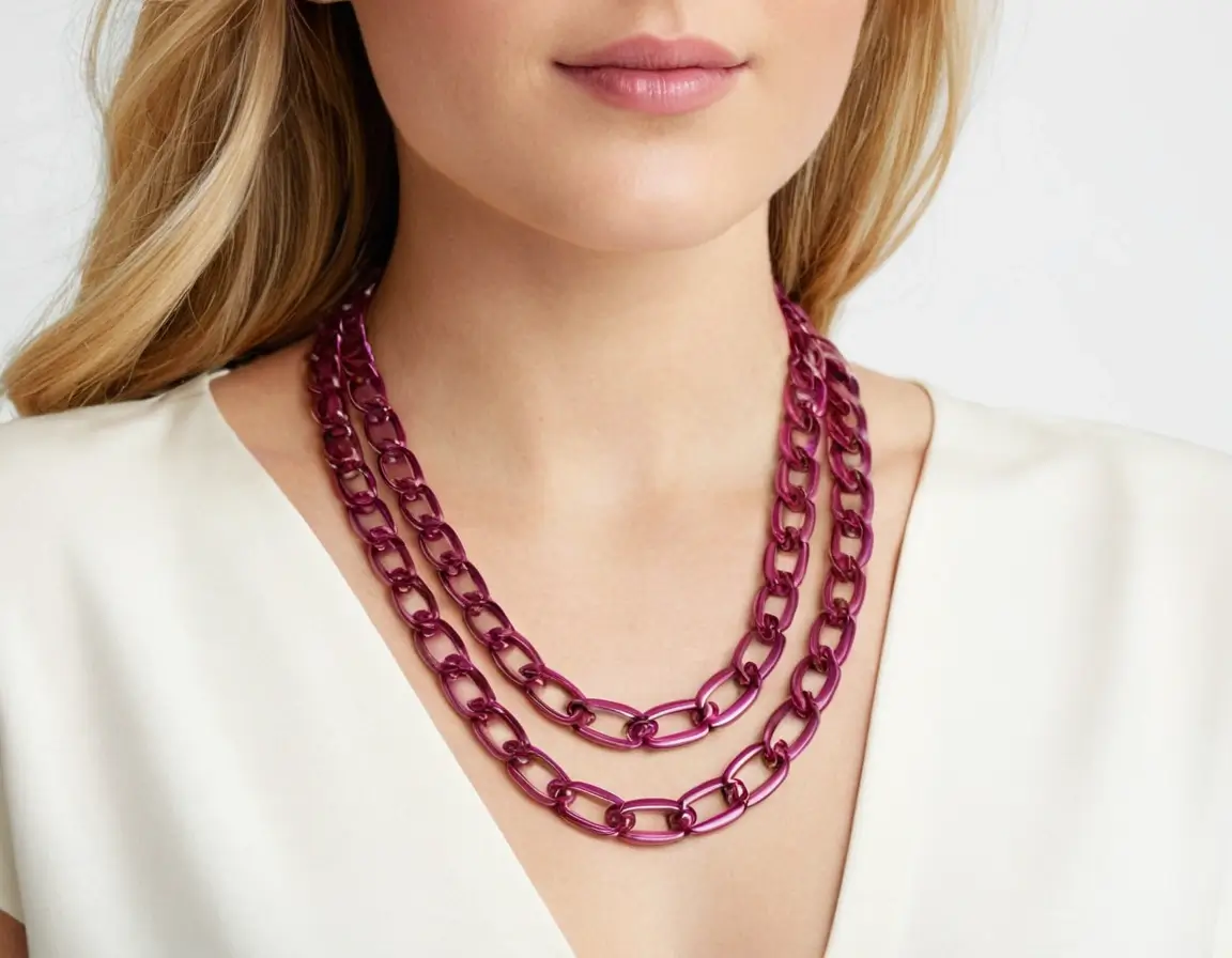 J Crew Raspberry Purple Enamel Link Strand Necklace